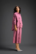 Load image into Gallery viewer, Pink Butterfly Embellished Pleated Shirt & Pants Set