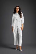 Load image into Gallery viewer, White Butterfly Embellished Pleated Shirt & Pants Set