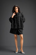 Load image into Gallery viewer, Black Butterfly Embellished Pleated Shirt & Shorts Set