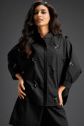 Load image into Gallery viewer, Black Butterfly Embellished Pleated Shirt & Shorts Set