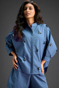 Load image into Gallery viewer, Blue Butterfly Embellished Pleated Shirt & Shorts Set