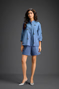 Load image into Gallery viewer, Blue Butterfly Embellished Pleated Shirt & Shorts Set