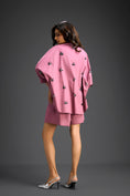Load image into Gallery viewer, Pink Butterfly Embellished Pleated Shirt & Shorts Set