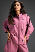 Load image into Gallery viewer, Pink Butterfly Embellished Pleated Shirt & Shorts Set