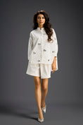 Load image into Gallery viewer, White Butterfly Embellished Pleated Shirt & Shorts Set
