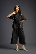 Load image into Gallery viewer, Black Butterfly Embellished Drawstring Shirt & Wide-Leg Pants Set