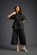 Load image into Gallery viewer, Black Butterfly Embellished Drawstring Shirt & Wide-Leg Pants Set