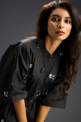 Load image into Gallery viewer, Black Butterfly Embellished Drawstring Shirt & Wide-Leg Pants Set