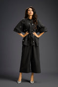 Load image into Gallery viewer, Black Butterfly Embellished Drawstring Shirt & Wide-Leg Pants Set