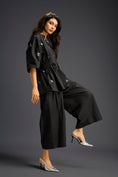 Load image into Gallery viewer, Black Butterfly Embellished Drawstring Shirt & Wide-Leg Pants Set
