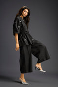 Load image into Gallery viewer, Black Butterfly Embellished Drawstring Shirt & Wide-Leg Pants Set