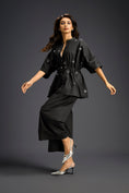 Load image into Gallery viewer, Black Butterfly Embellished Drawstring Shirt & Wide-Leg Pants Set