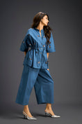 Load image into Gallery viewer, Blue Butterfly Embellished Drawstring Shirt & Wide-Leg Pants Set