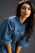 Load image into Gallery viewer, Blue Butterfly Embellished Drawstring Shirt & Wide-Leg Pants Set