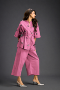 Load image into Gallery viewer, Pink Butterfly Embellished Drawstring Shirt & Wide-Leg Pants Set