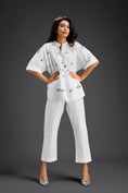 Load image into Gallery viewer, White Butterfly Embellished Drawstring Shirt & Wide-Leg Pants Set