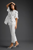 Load image into Gallery viewer, White Butterfly Embellished Drawstring Shirt & Wide-Leg Pants Set