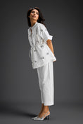 Load image into Gallery viewer, White Butterfly Embellished Drawstring Shirt & Wide-Leg Pants Set