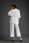 Load image into Gallery viewer, White Butterfly Embellished Drawstring Shirt & Wide-Leg Pants Set