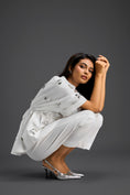 Load image into Gallery viewer, White Butterfly Embellished Drawstring Shirt & Wide-Leg Pants Set