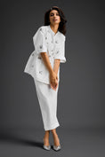 Load image into Gallery viewer, White Butterfly Embellished Drawstring Shirt & Wide-Leg Pants Set