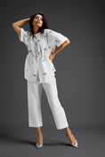 Load image into Gallery viewer, White Butterfly Embellished Drawstring Shirt & Wide-Leg Pants Set