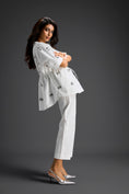Load image into Gallery viewer, White Butterfly Embellished Drawstring Shirt & Wide-Leg Pants Set