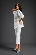 Load image into Gallery viewer, White Butterfly Embellished Drawstring Shirt & Wide-Leg Pants Set