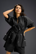 Load image into Gallery viewer, Black Butterfly Embellished Drawstring Shirt & Shorts Set