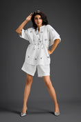 Load image into Gallery viewer, White Butterfly Embellished Drawstring Shirt & Shorts Set