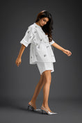 Load image into Gallery viewer, White Butterfly Embellished Drawstring Shirt & Shorts Set