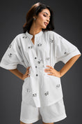 Load image into Gallery viewer, White Butterfly Embellished Drawstring Shirt & Shorts Set