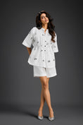 Load image into Gallery viewer, White Butterfly Embellished Drawstring Shirt & Shorts Set