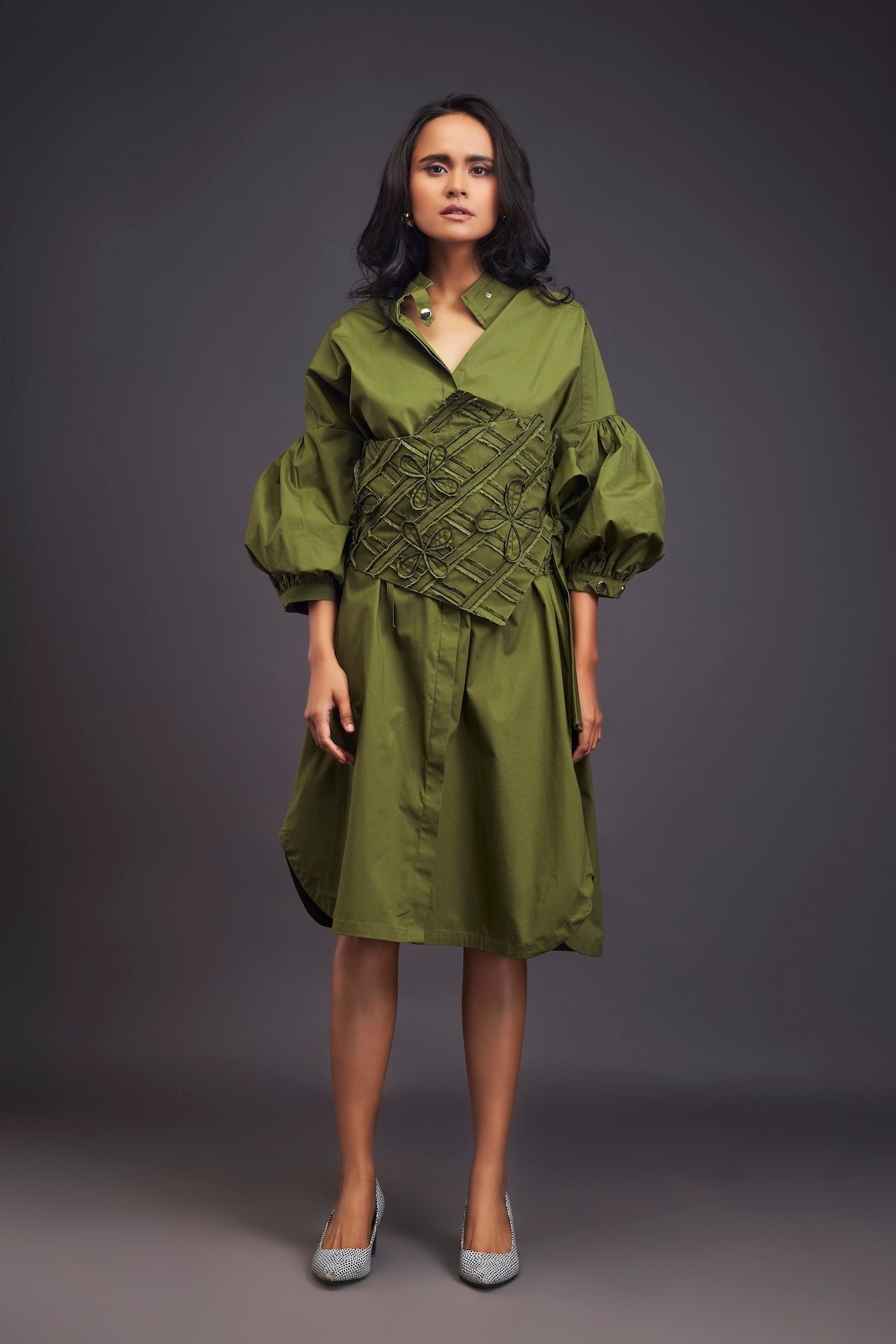 Shirt Dress With Applique Corset Style Tie Up Belt  Deepika Arora