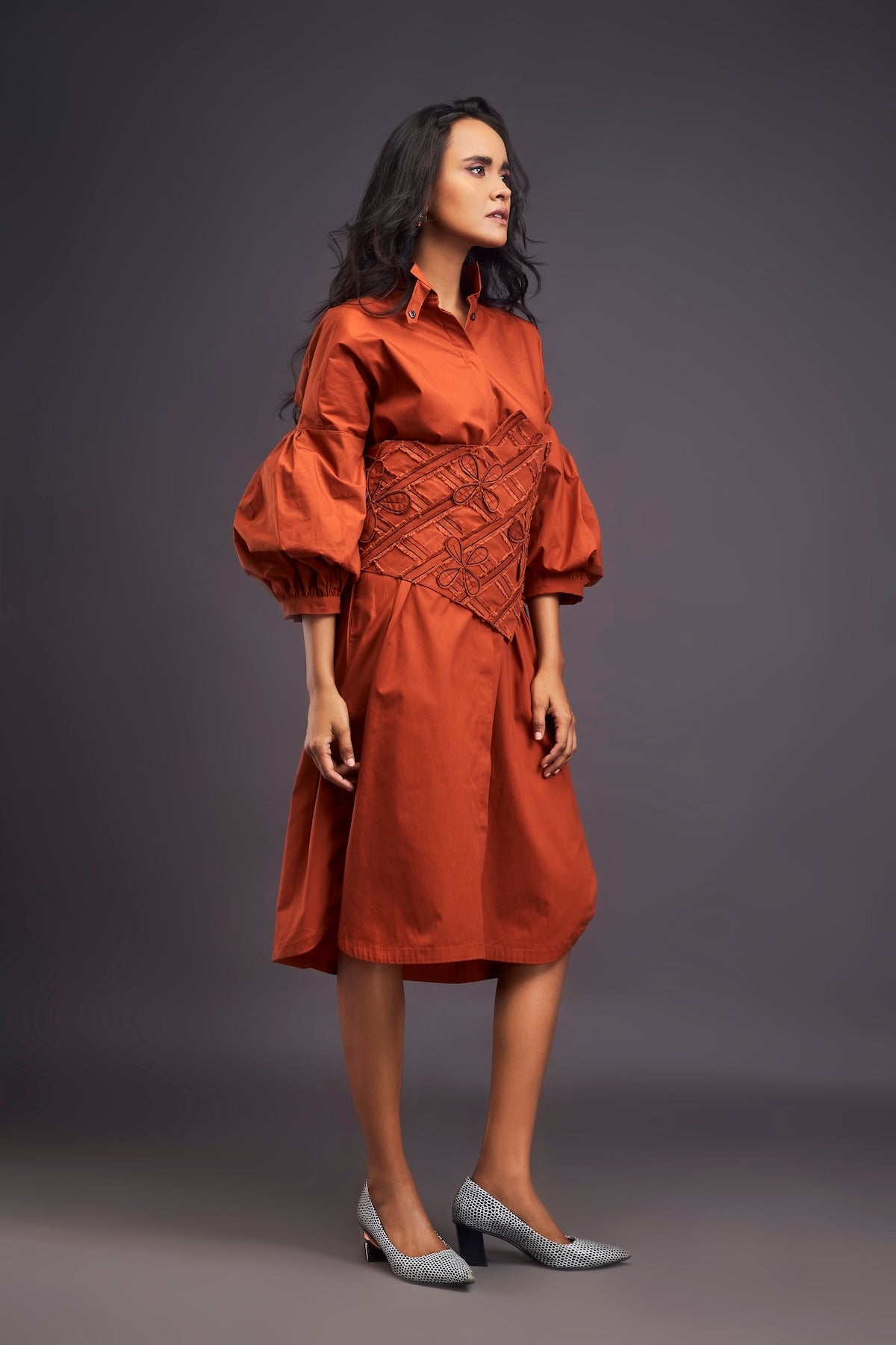 Shirt Dress With Applique Corset Style Tie Up Belt – Deepika Arora