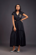 Load image into Gallery viewer, Lapel Collar Long Dress With Side Cutouts