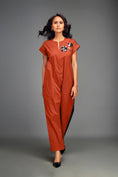 Load image into Gallery viewer, Two-Tone Jumpsuit with Front Zipper & Metallic Embellishments