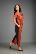 Load image into Gallery viewer, Two-Tone Jumpsuit with Front Zipper & Metallic Embellishments
