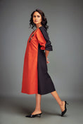 Load image into Gallery viewer, Two-Tone V-Neck Midi Dress with Metallic Embellishments