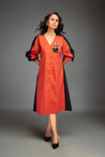 Load image into Gallery viewer, Two-Tone V-Neck Midi Dress with Metallic Embellishments