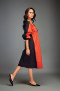 Load image into Gallery viewer, Two-Tone V-Neck Midi Dress with Metallic Embellishments