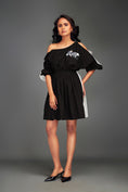 Load image into Gallery viewer, Two-Tone Off-Shoulder Dress with Metallic Embellishments