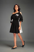 Load image into Gallery viewer, Two-Tone Off-Shoulder Dress with Metallic Embellishments