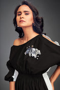 Load image into Gallery viewer, Two-Tone Off-Shoulder Dress with Metallic Embellishments