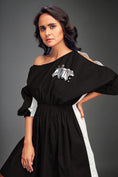 Load image into Gallery viewer, Two-Tone Off-Shoulder Dress with Metallic Embellishments