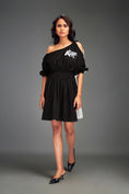 Load image into Gallery viewer, Two-Tone Off-Shoulder Dress with Metallic Embellishments