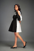 Load image into Gallery viewer, Two-Tone Off-Shoulder Dress with Metallic Embellishments