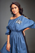 Load image into Gallery viewer, Two-Tone Off-Shoulder Dress with Metallic Embellishments