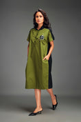 Load image into Gallery viewer, Two-Tone Midi Dress with Metallic Embellishments