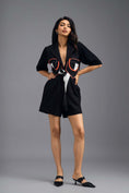 Load image into Gallery viewer, BLACK TAILORED PLAYSUIT WITH NEON COLOUR-BLOCK POCKET PANEL